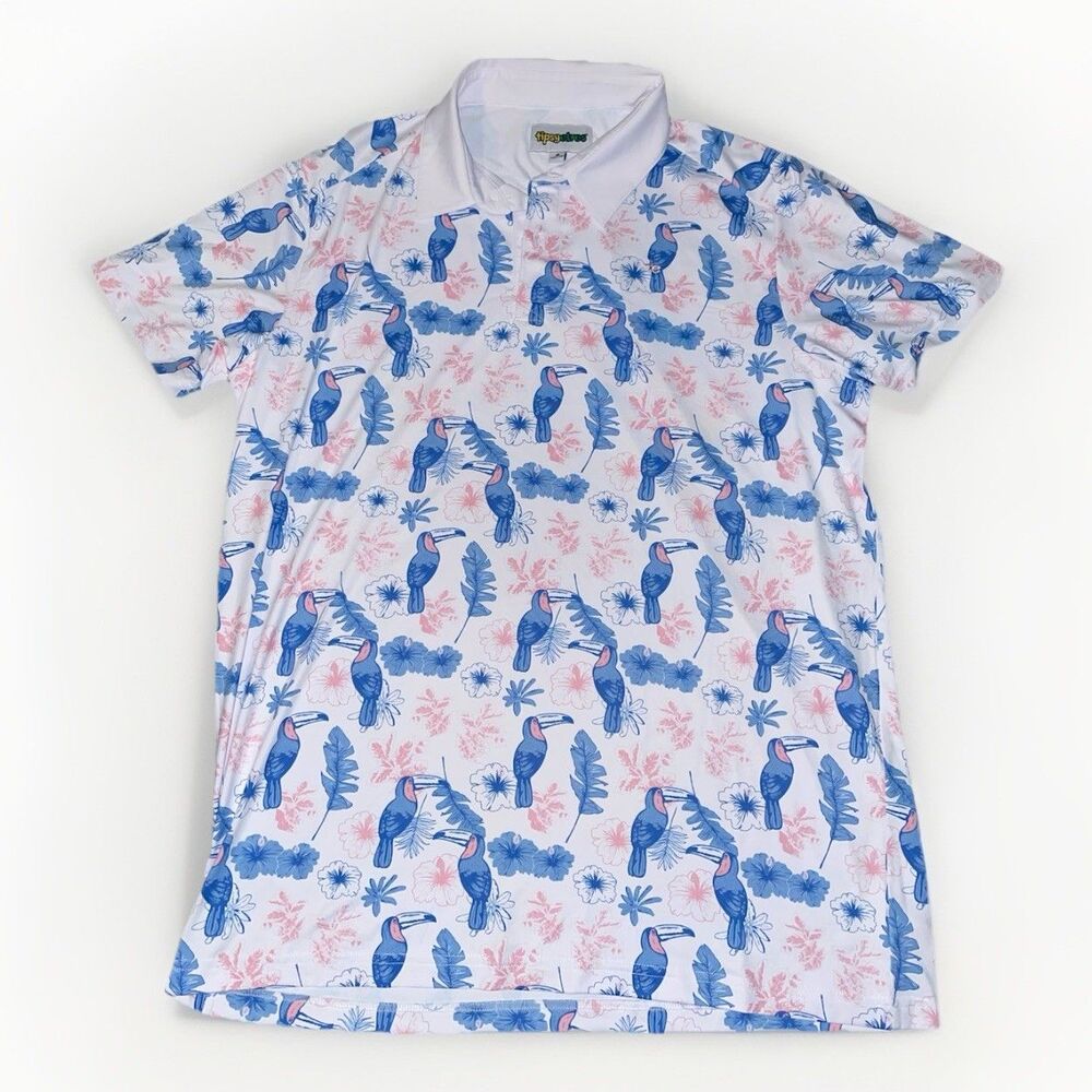 Tipsy Elves Mens Toucan Tropical Floral Polo Top Size XL